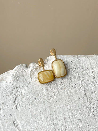 Butterscotch amber stud earrings - Gold plated silver - Mismatched earrings collection