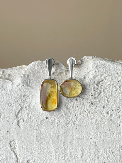 Sterling silver mismatched amber stud earrings