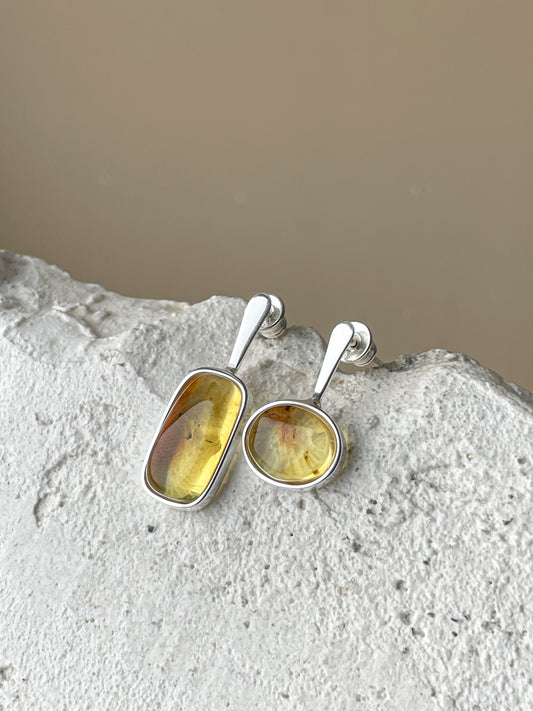 Sterling silver mismatched amber stud earrings