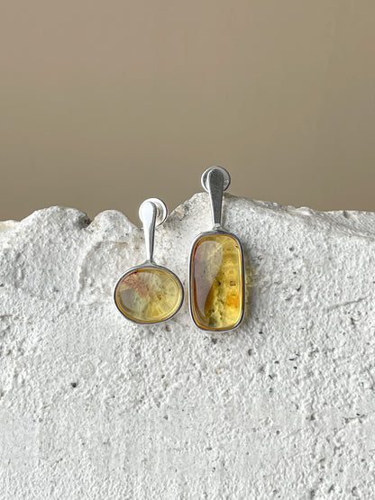 Sterling silver mismatched amber stud earrings