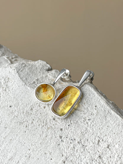 Sterling silver mismatched amber stud earrings