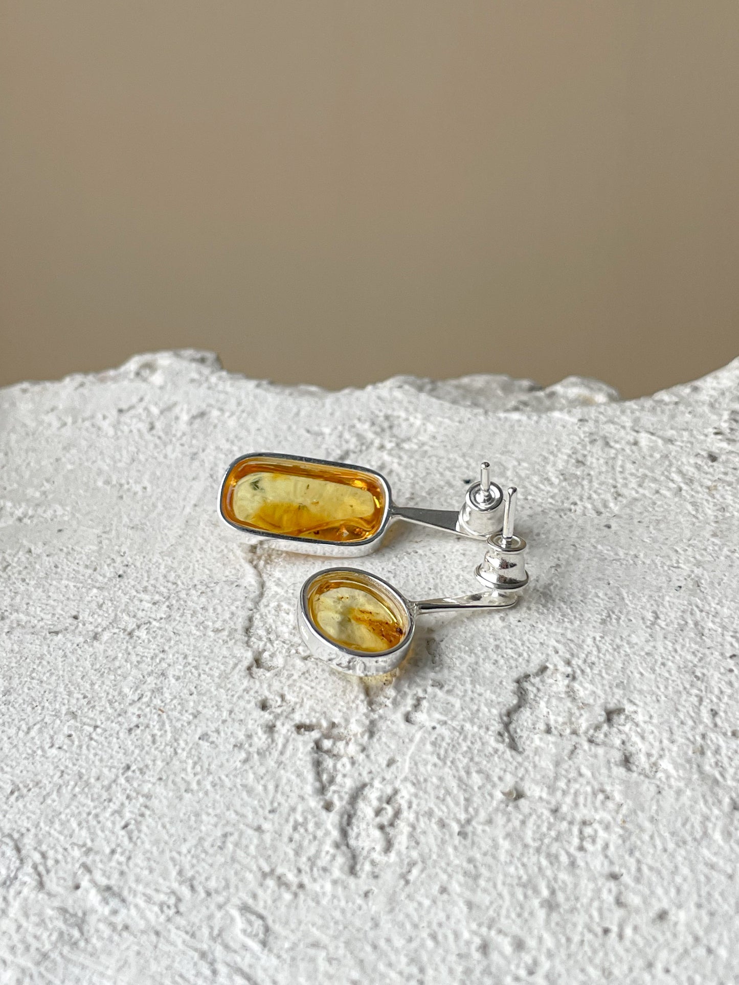 Sterling silver mismatched amber stud earrings