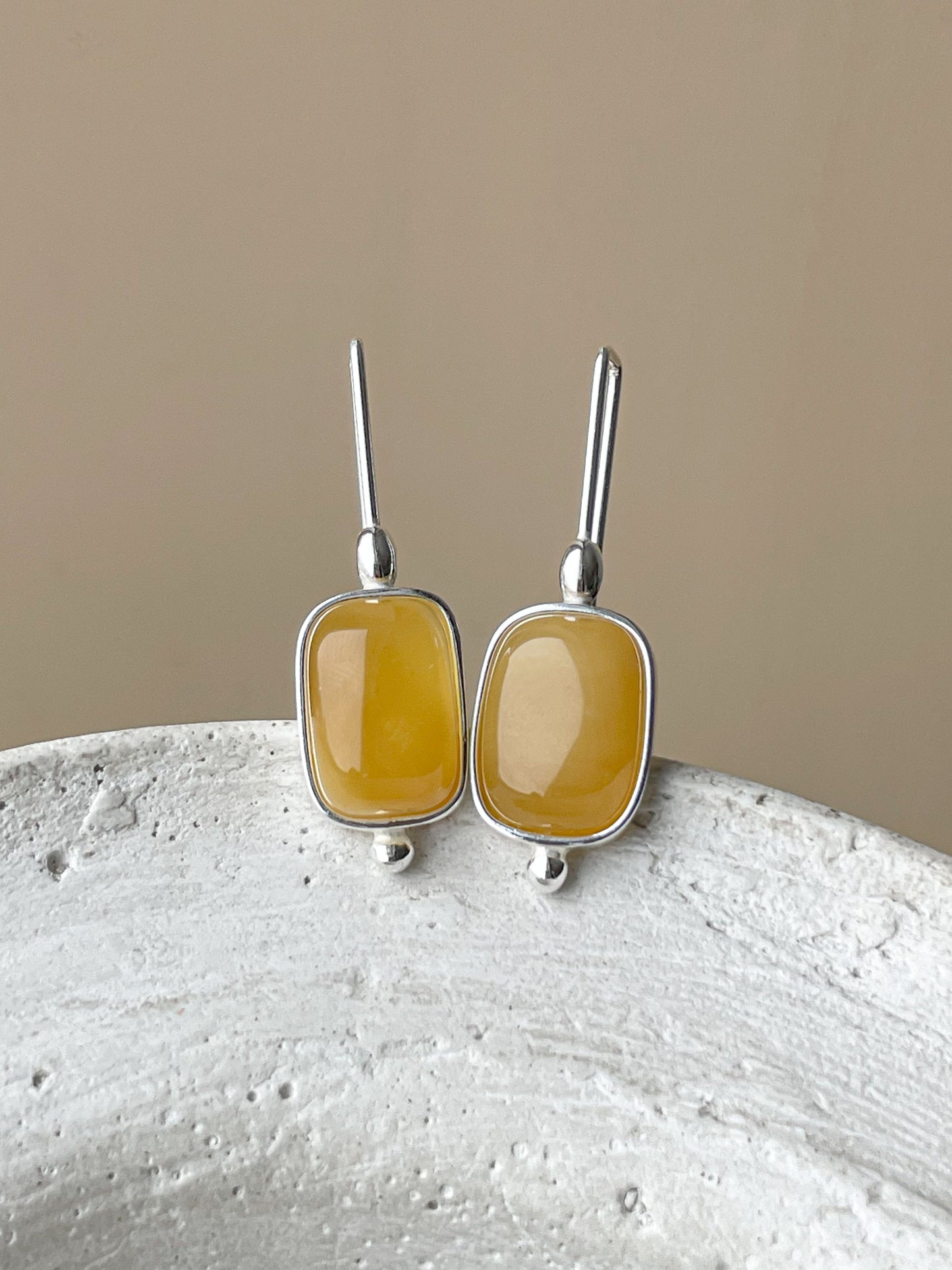 Amber drop earrings - sterling silver and honey amber