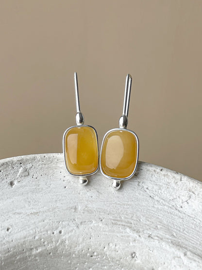 Amber drop earrings - sterling silver and honey amber