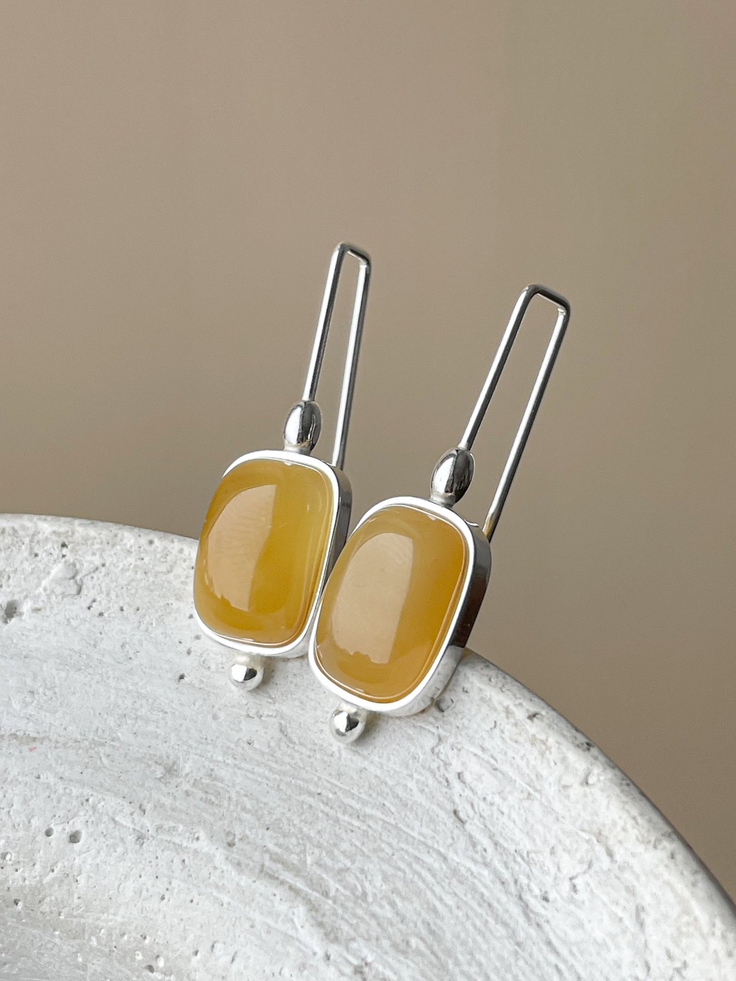 Amber drop earrings - sterling silver and honey amber