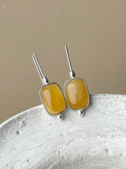 Amber drop earrings - sterling silver and honey amber