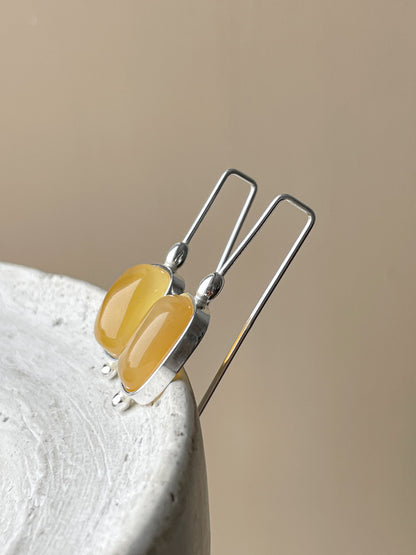 Amber drop earrings - sterling silver and honey amber