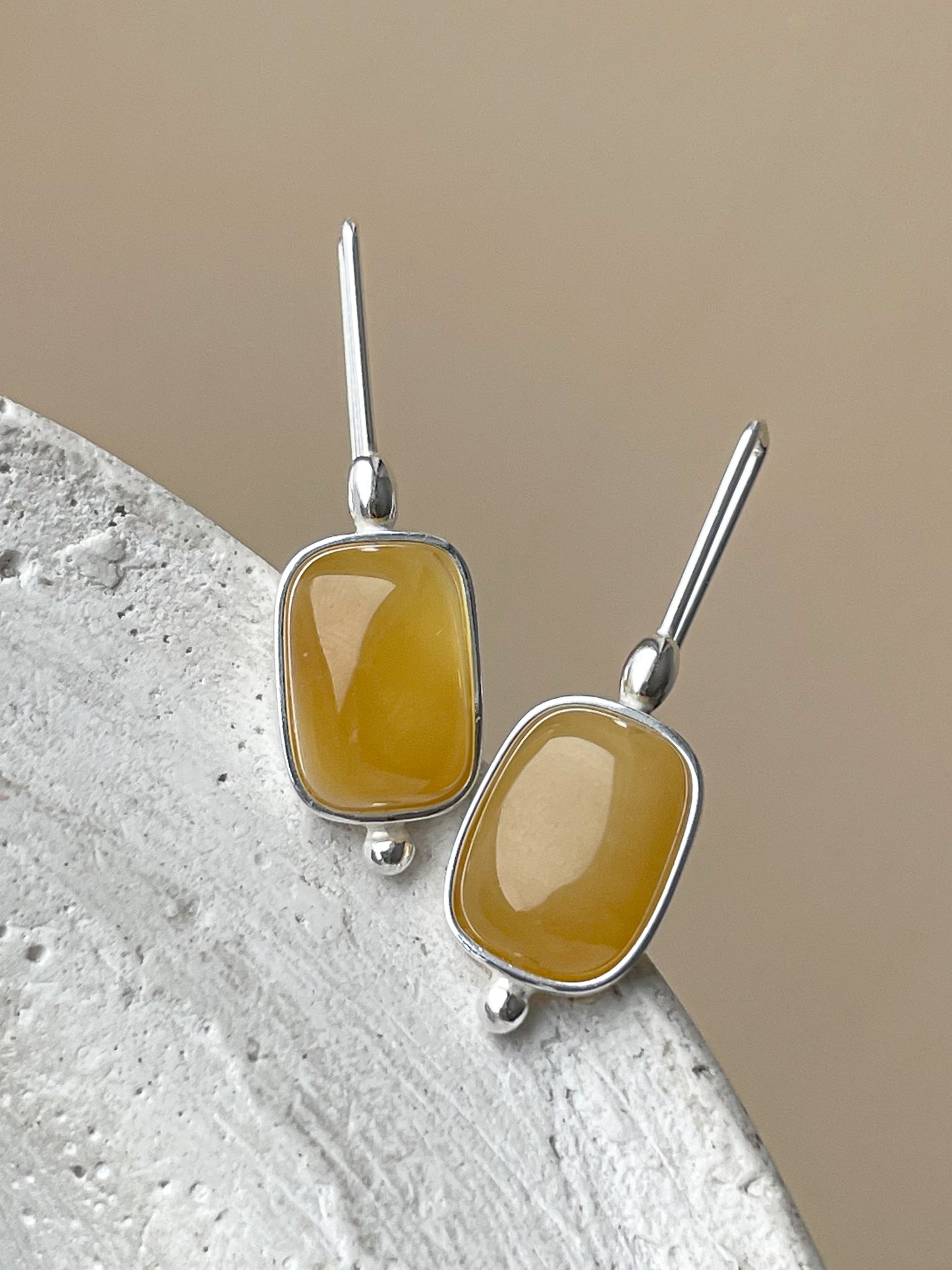 Amber drop earrings - sterling silver and honey amber