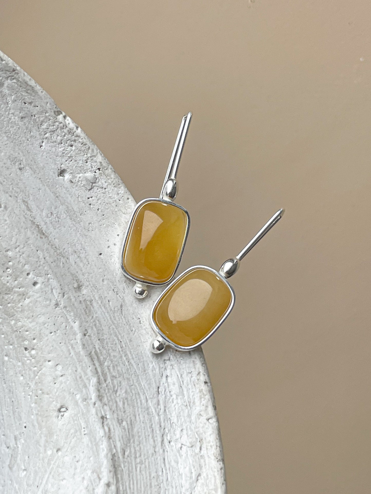 Amber drop earrings - sterling silver and honey amber