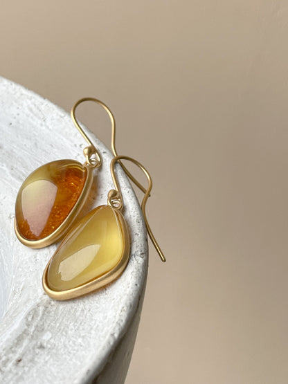 Honey amber earrings - Gold plated silver - Hook earrings collection