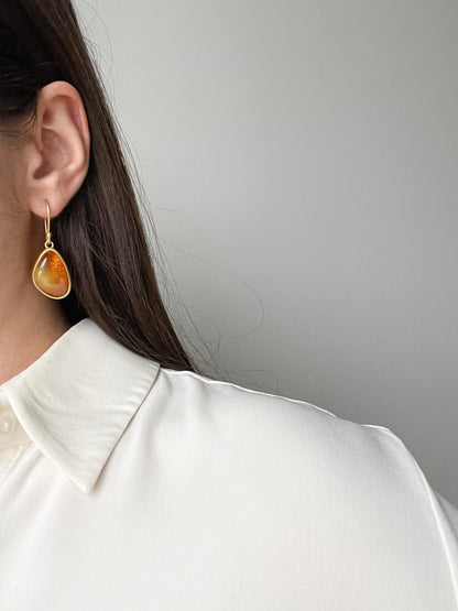 Honey amber earrings - Gold plated silver - Hook earrings collection