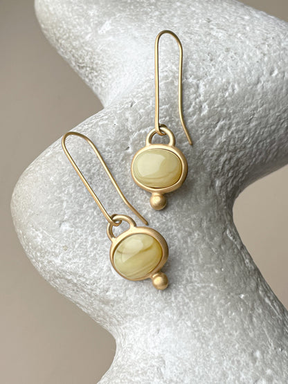 Milky amber earrings - Gold plated silver - Hook earrings collection