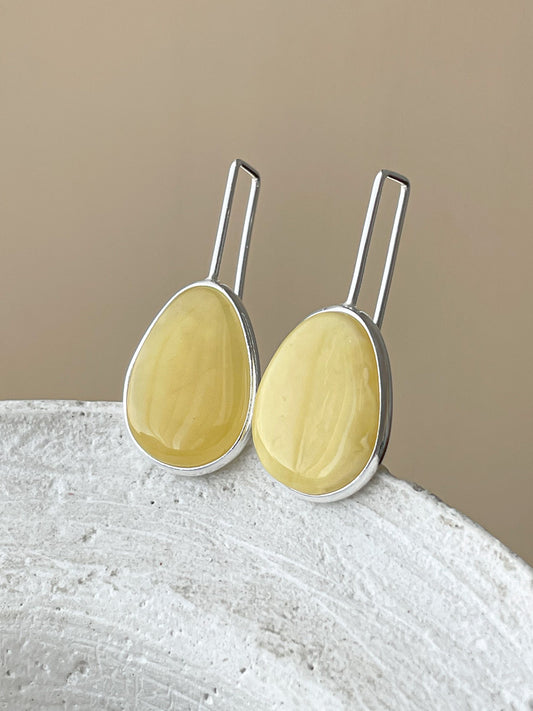 Matte amber dangle earring - Sterling silver - Mismatched earrings collection