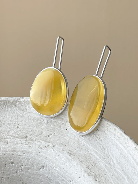 Matte amber dangle earring - Sterling silver - Mismatched earrings collection