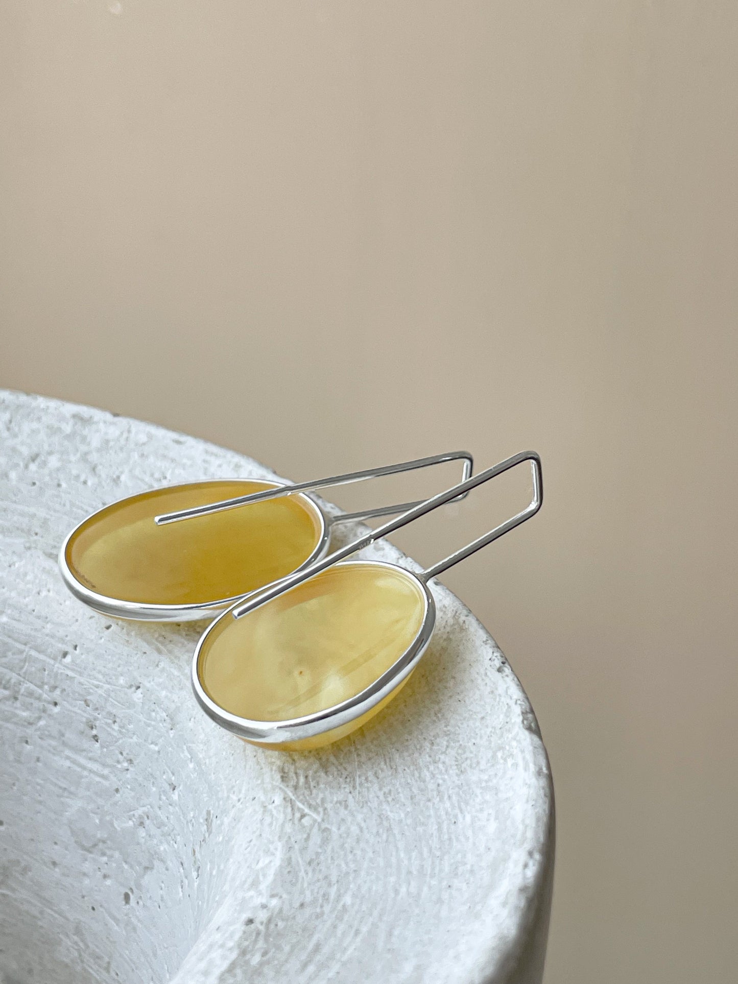 Matte amber dangle earring - Sterling silver - Mismatched earrings collection