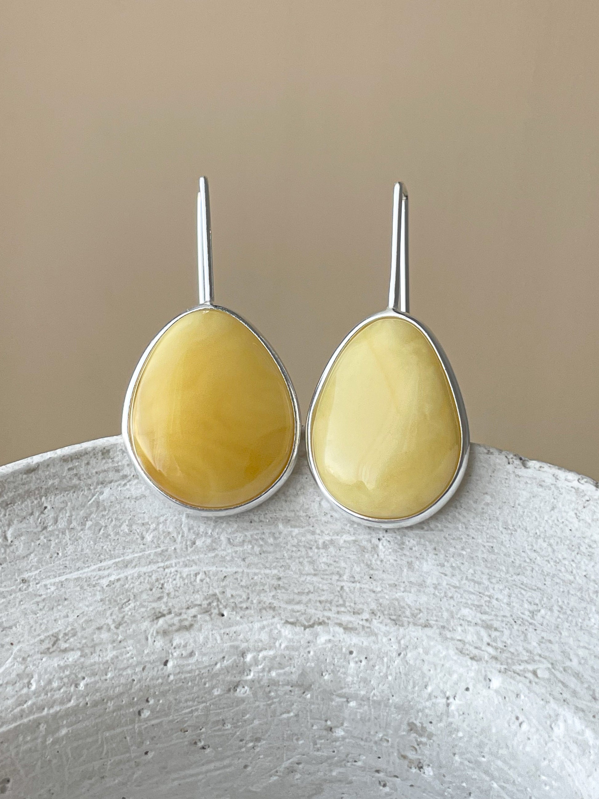 Matte amber dangle earring - Sterling silver - Mismatched earrings collection