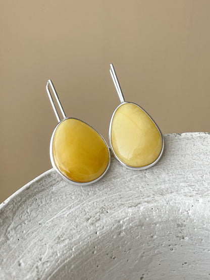 Matte amber dangle earring - Sterling silver - Mismatched earrings collection