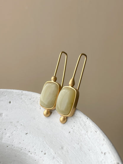 Green amber earrings - Gold plated silver - Hook earrings collection