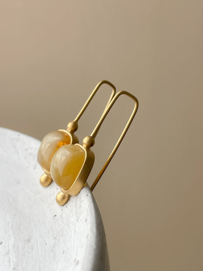 Honey amber earrings - Gold plated silver - Hook earrings collection