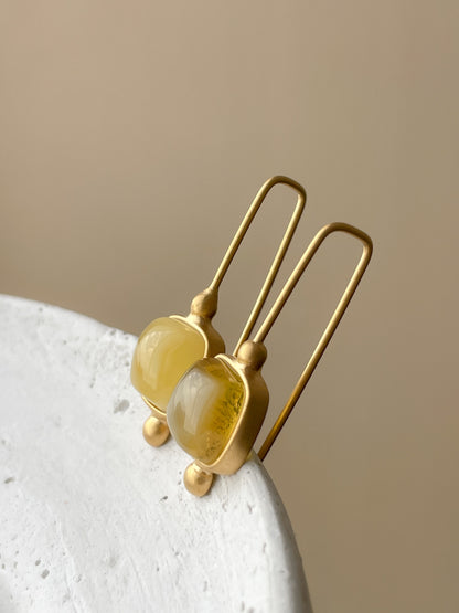 Honey amber earrings - Gold plated silver - Hook earrings collection