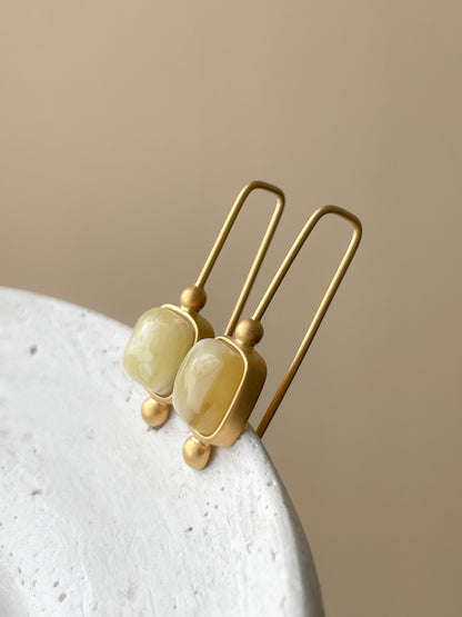 Honey amber earrings - Gold plated silver - Hook earrings collection