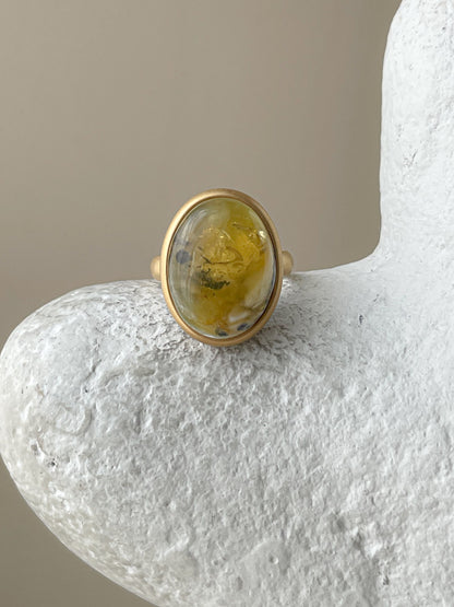 Green amber ring - Gold plated silver - Large ring collection - Size 7