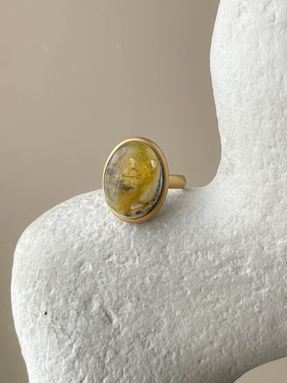 Green amber ring - Gold plated silver - Large ring collection - Size 7