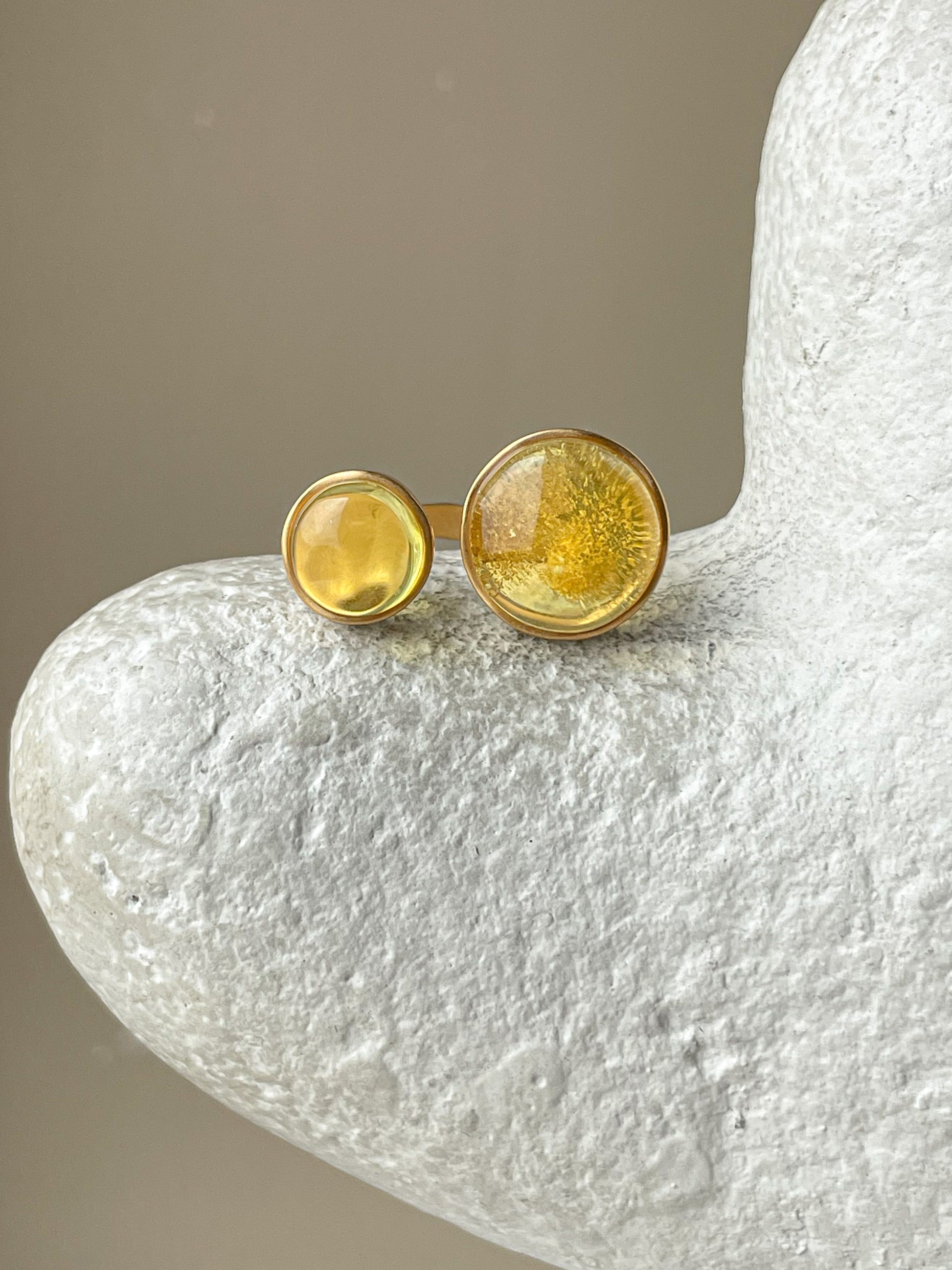 Honey amber ring- Gold plated silver - Double stone ring collection 