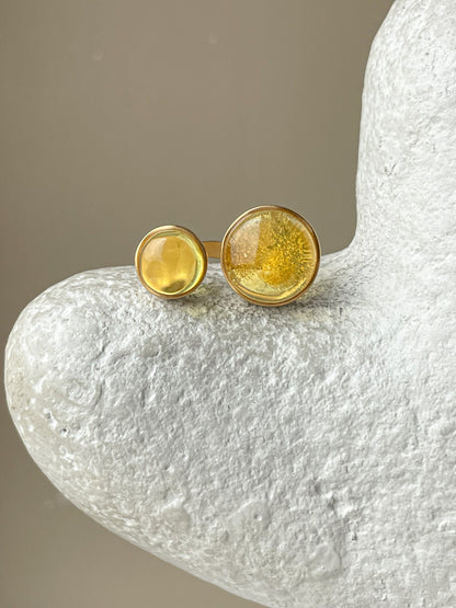 Honey amber ring- Gold plated silver - Double stone ring collection 