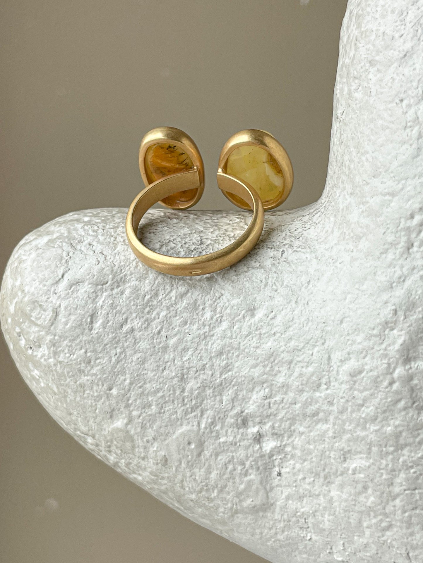 Matte amber ring- Gold plated silver - Double stone ring collection - Size 7 3/4