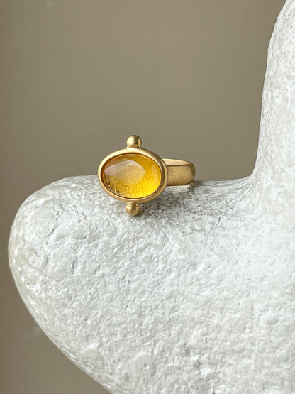 Mate amber ring - Gold plated silver - Vintage ring collection