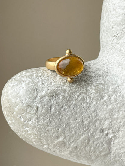 Natural amber ring - Gold plated silver - Vintage ring collection - Size 6 1/2
