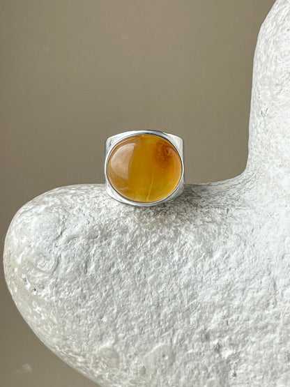 Honey amber ring - Sterling silver - Statement ring collection