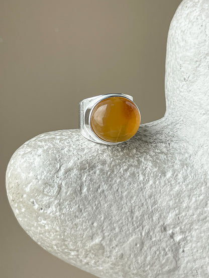 Honey amber ring - Sterling silver - Statement ring collection - Size 6