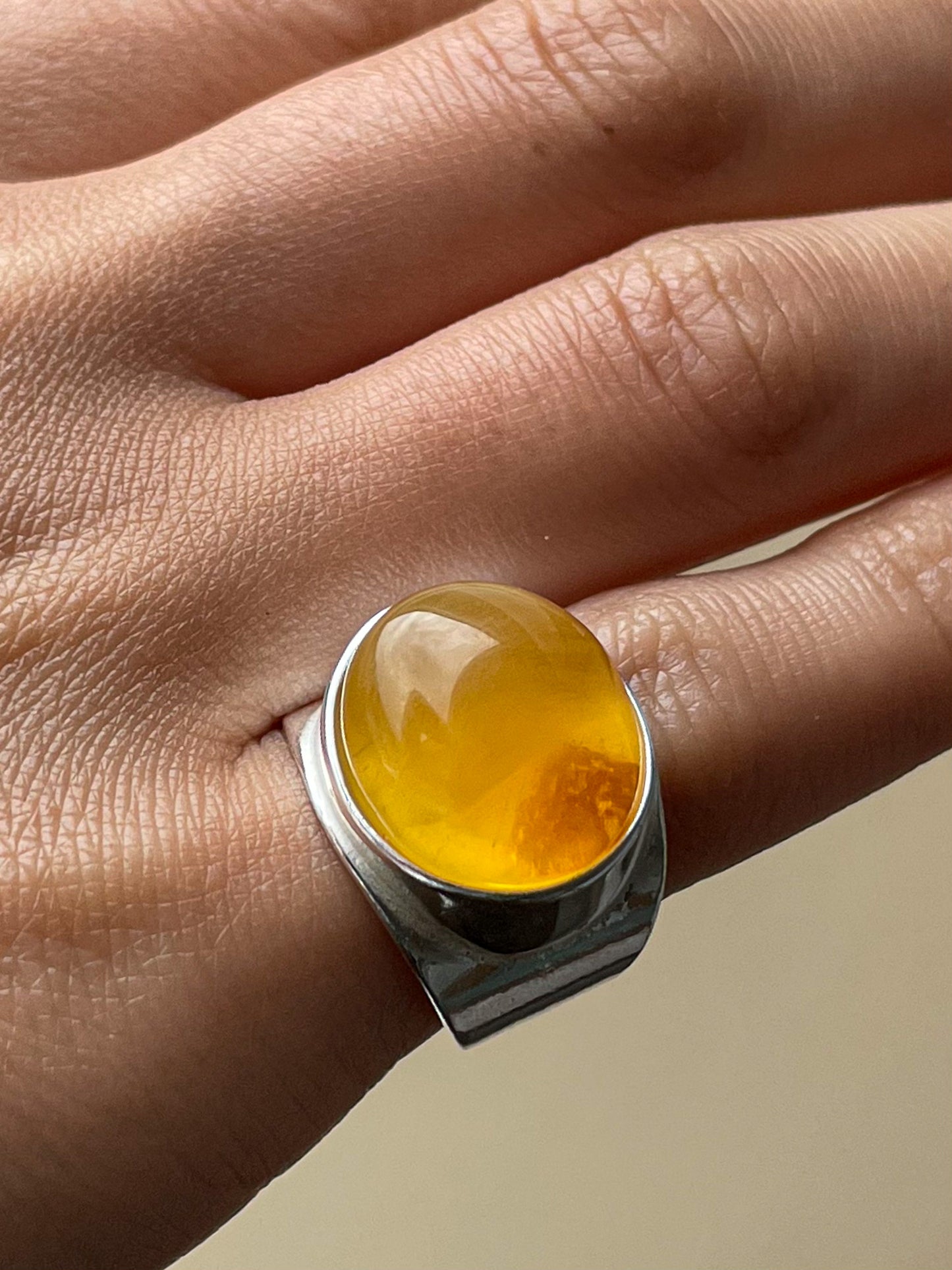 Honey amber ring - Sterling silver - Statement ring collection
