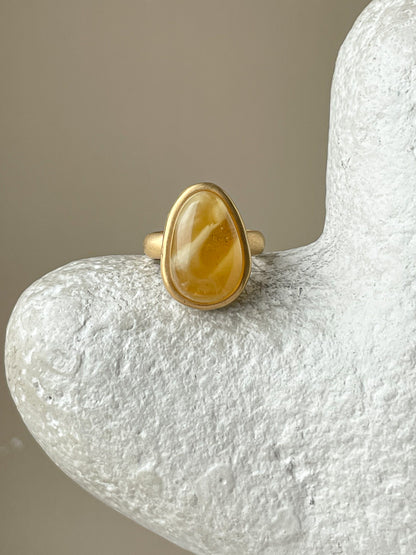 Landscape amber ring- Gold plated silver - Large ring collection - Size 6