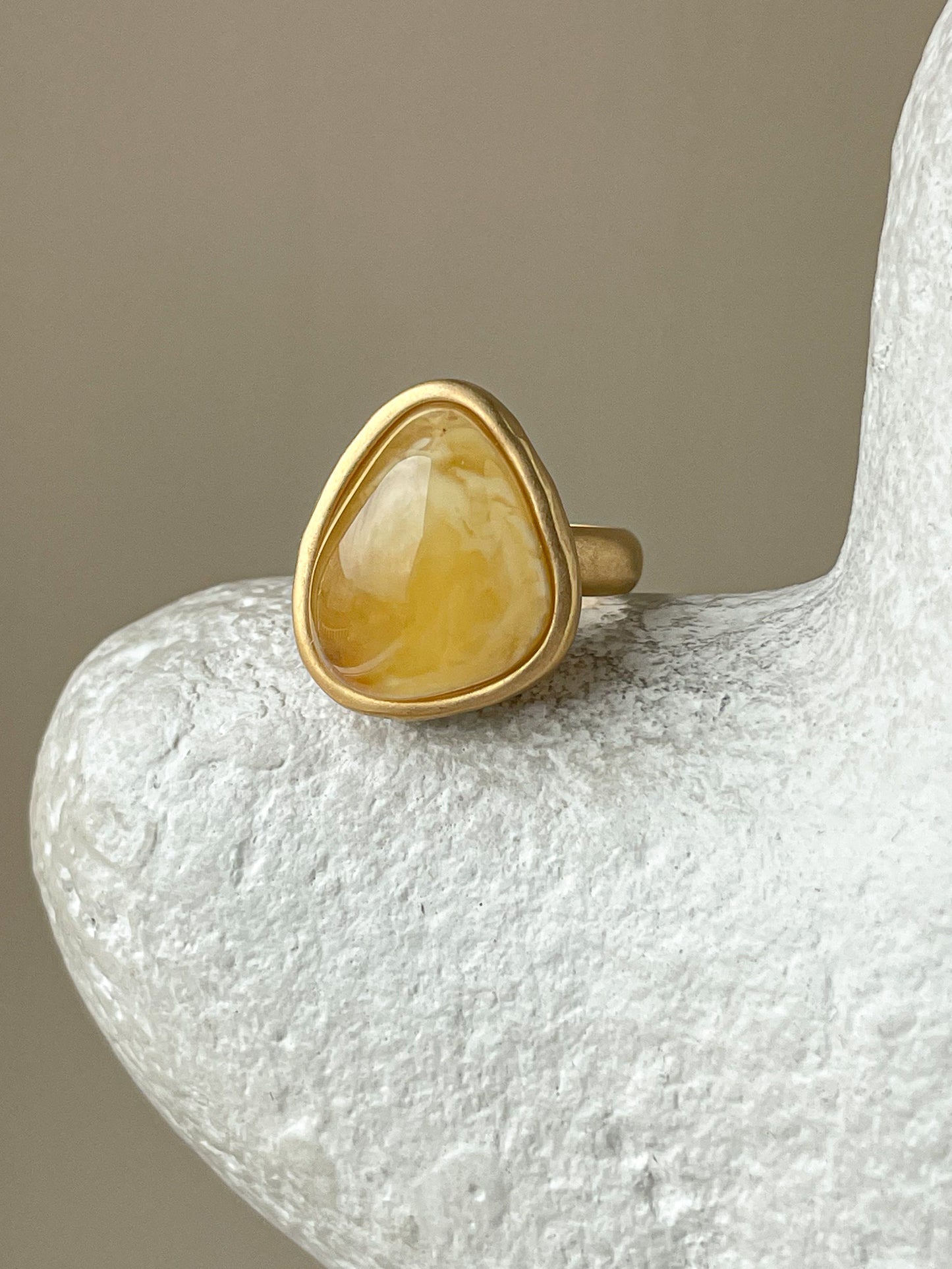 Honey amber ring- Gold plated silver - Large ring collection