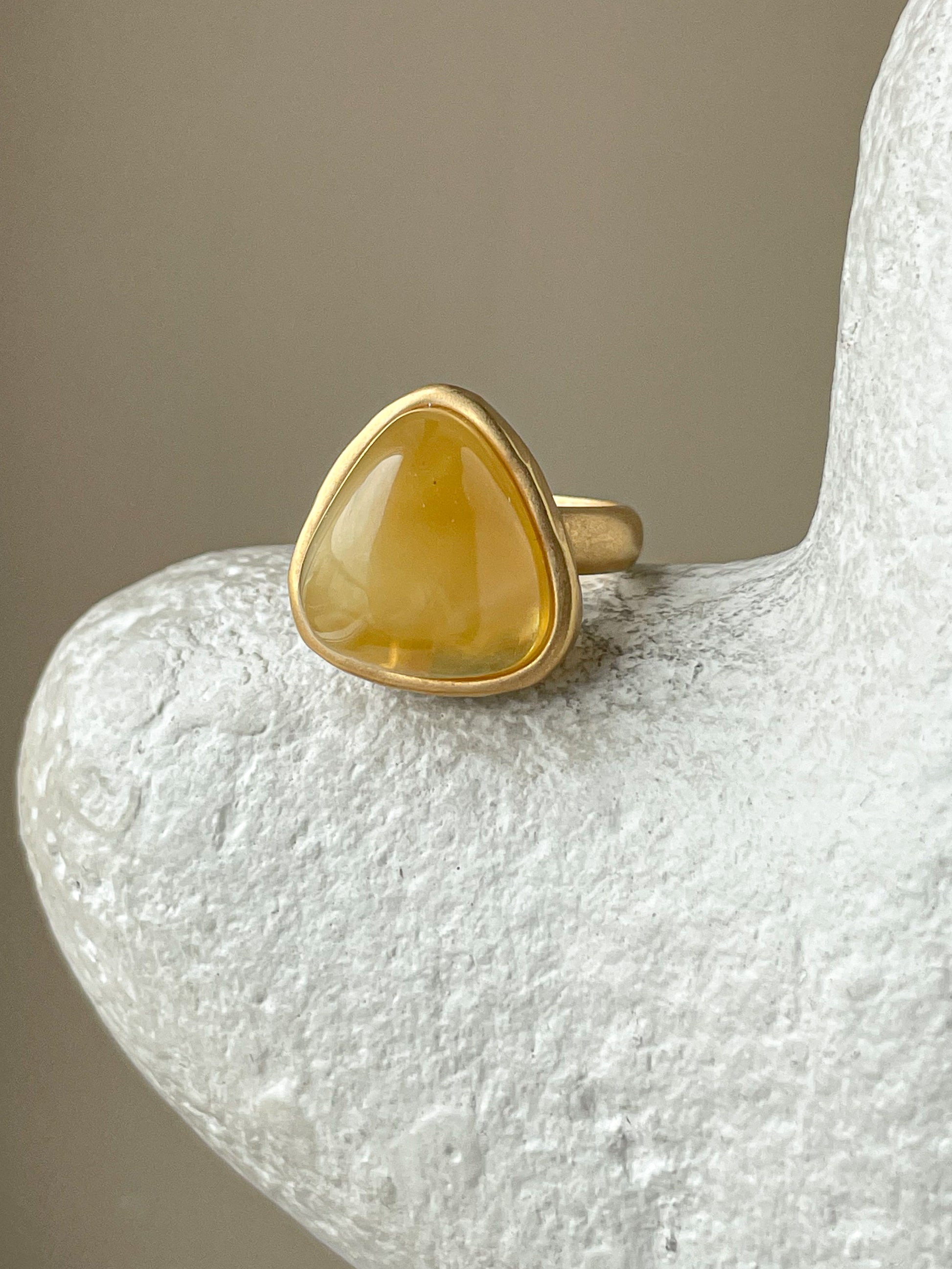 Honey amber ring- Gold plated silver - Large ring collection
