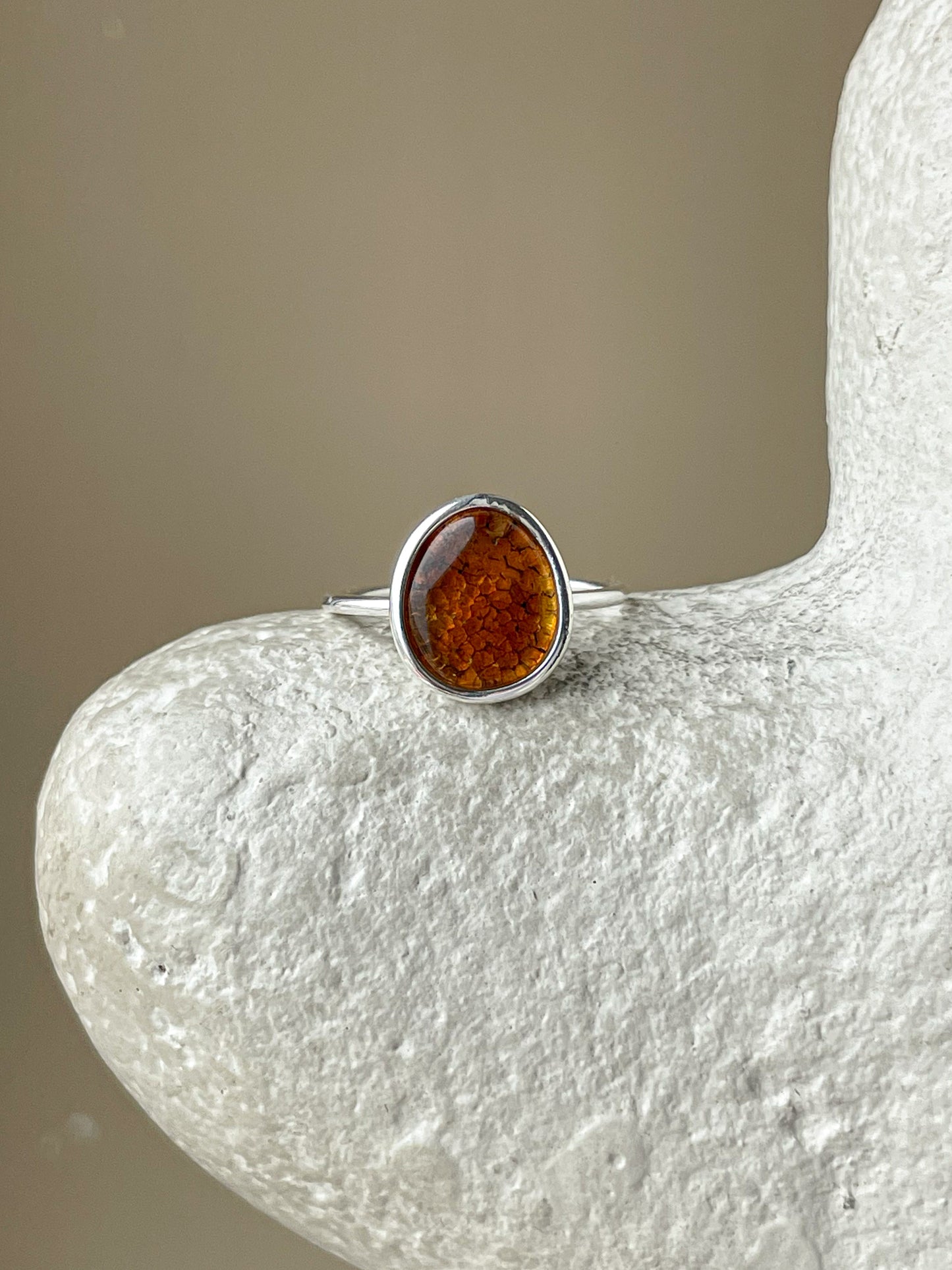 Cognac amber ring- Sterling silver - Thin ring collection - Size 8 3/4