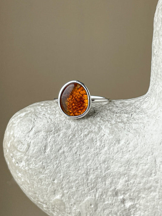 Cognac amber ring- Sterling silver - Thin ring collection 