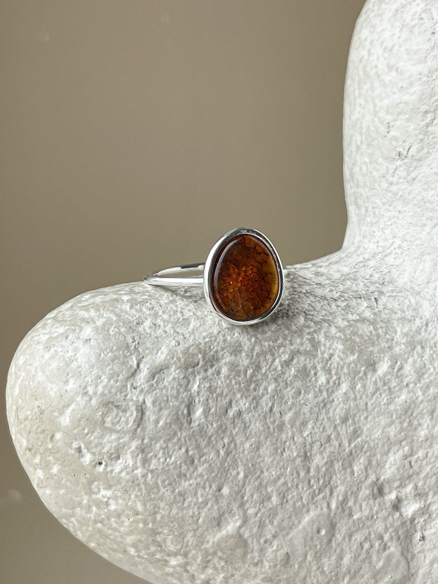 Cognac amber ring- Sterling silver - Thin ring collection - Size 8 3/4