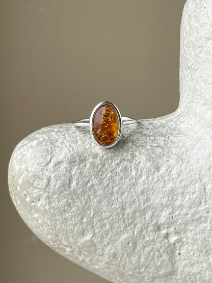 Red amber ring- Sterling silver - Thin ring collection - Size 7 3/4