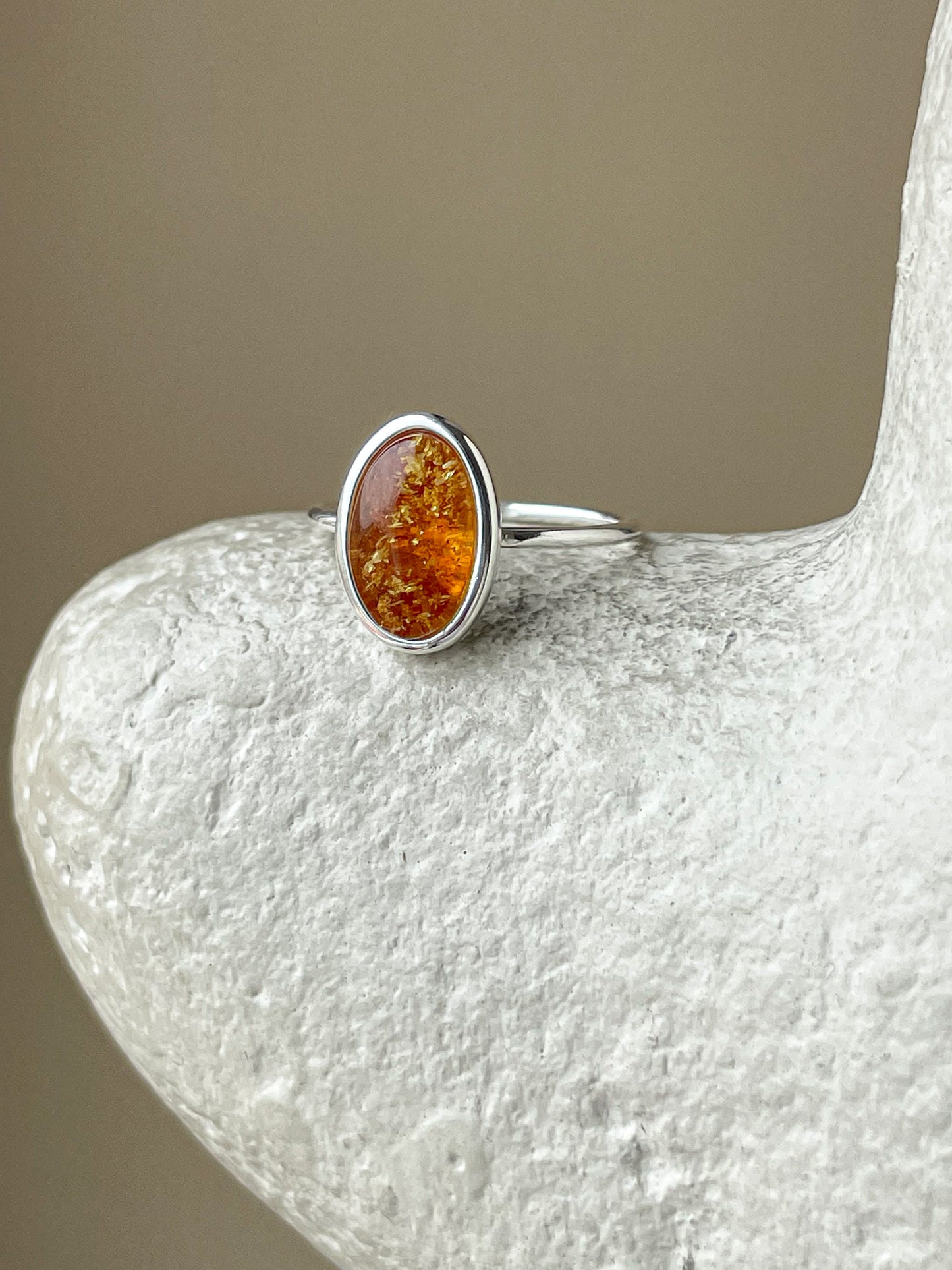 Red amber ring- Sterling silver - Thin ring collection