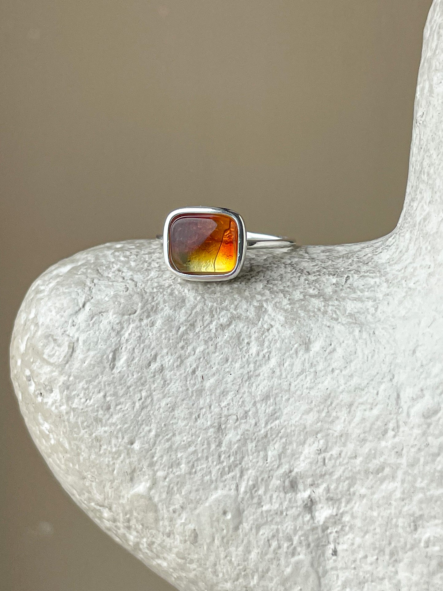 Natural amber ring- Sterling silver - Thin ring collection