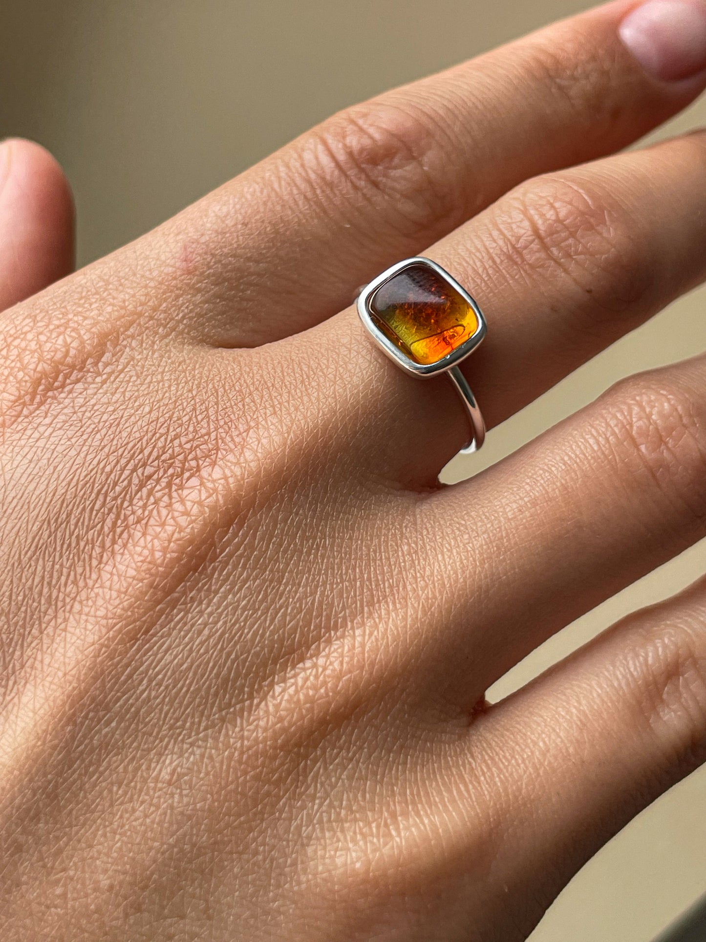 Natural amber ring- Sterling silver - Thin ring collection