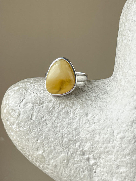 Honey amber ring - Sterling silver - Large ring collection