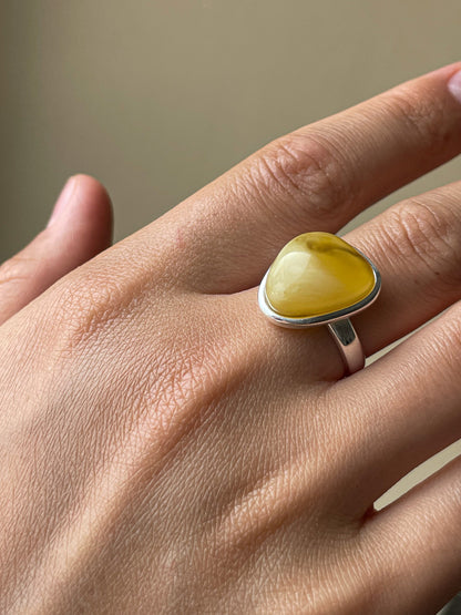 Honey amber ring - Sterling silver - Large ring collection