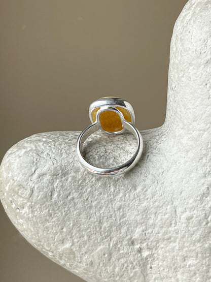 Honey amber ring - Sterling silver - Large ring collection - Size 7 1/2