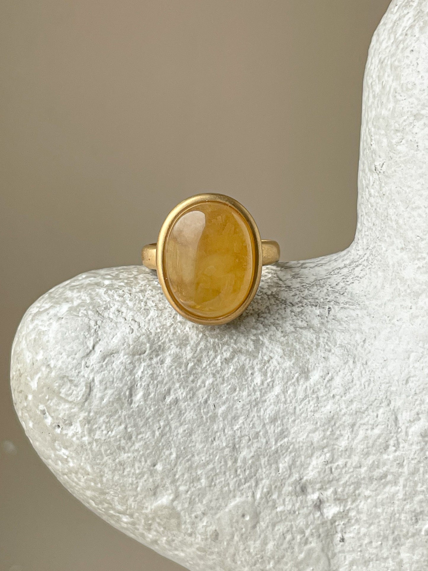 Honey amber ring - Gold plated silver - Large ring collection -Size 9
