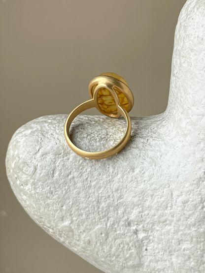Honey amber ring - Gold plated silver - Large ring collection -Size 9